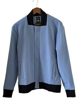 APL NEW Perfect Wool Varsity Bomber Jacket In Light Blue Black Trim Size M